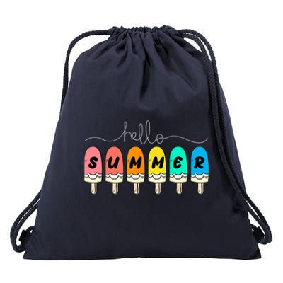 Hello Summer Vacation Ice Cream Drawstring Bag