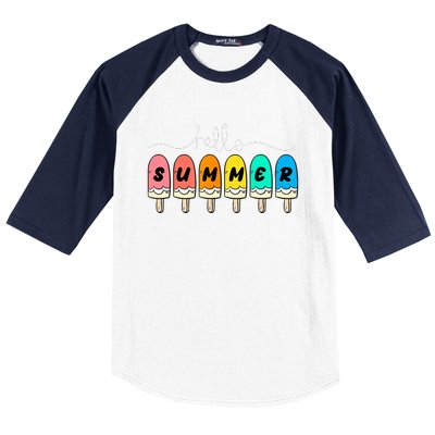 Hello Summer Vacation Ice Cream Baseball Sleeve Shirt