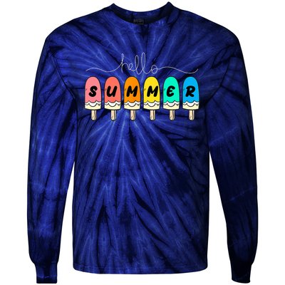 Hello Summer Vacation Ice Cream Tie-Dye Long Sleeve Shirt