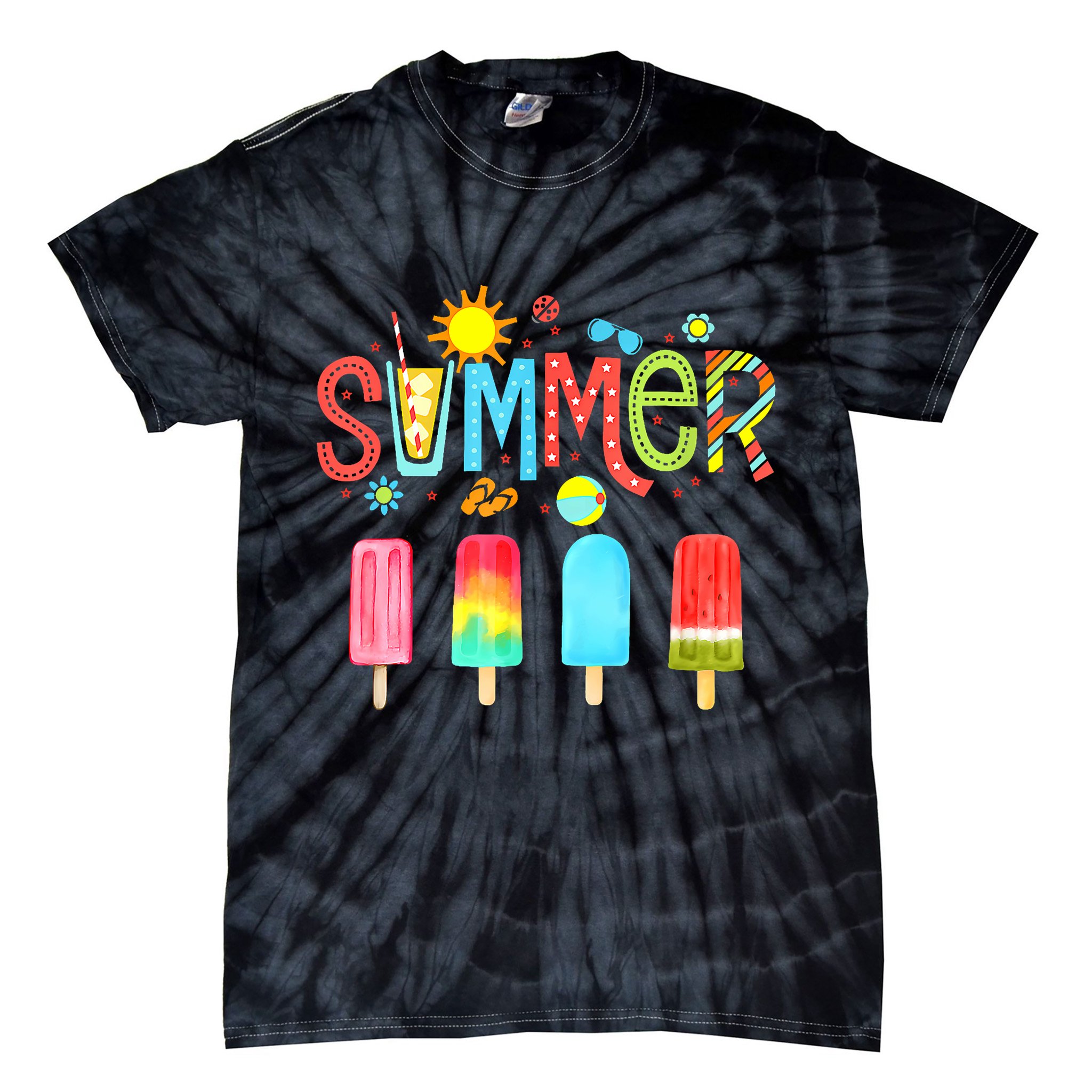 Hello Summer Vacation Ice Cream Popsicle Ice Lolly Gifts (1) Tie-Dye T-Shirt