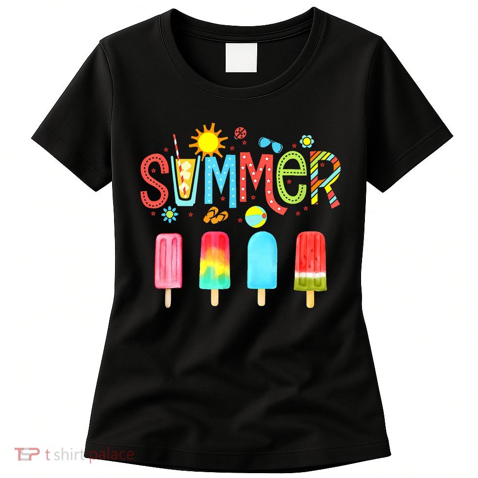 Hello Summer Vacation Ice Cream Popsicle Ice Lolly Gifts (1) Womens T-Shirt