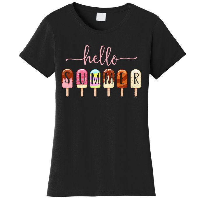 Hello Summer Vacation Ice Cream Popsicle Ice Lolly Women's T-Shirt