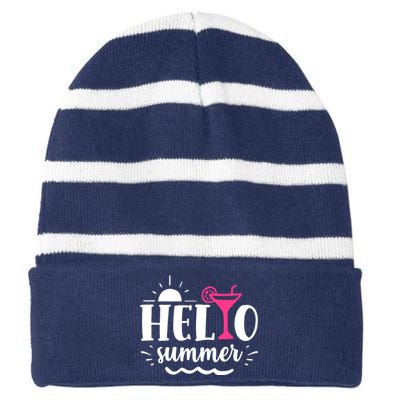 Hello Summer Vacation Fun Striped Beanie with Solid Band