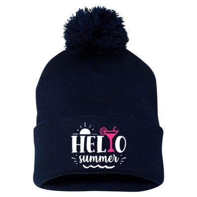 Hello Summer Vacation Fun Pom Pom 12in Knit Beanie