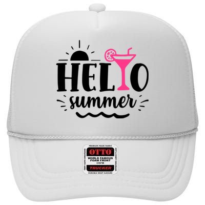 Hello Summer Vacation Fun High Crown Mesh Back Trucker Hat