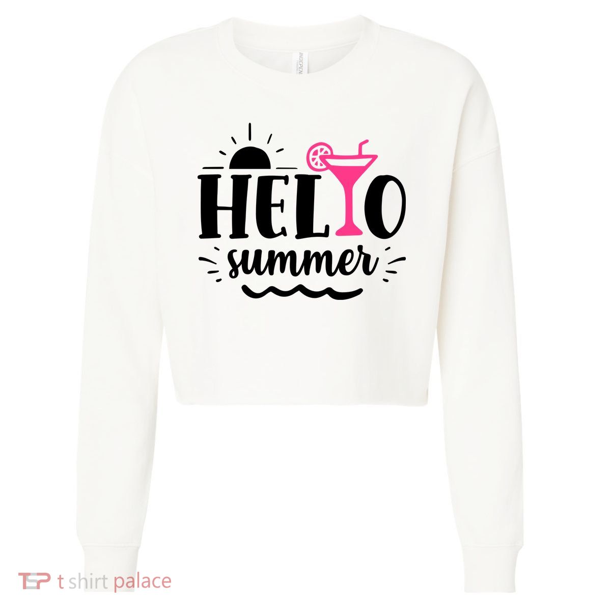 Hello Summer Vacation Fun Cropped Pullover Crew