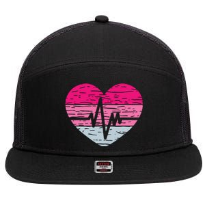 Heart Stethoscope Valentines Day Love Nursing 7 Panel Mesh Trucker Snapback Hat