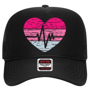 Heart Stethoscope Valentines Day Love Nursing High Crown Mesh Back Trucker Hat