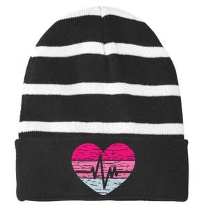 Heart Stethoscope Valentines Day Love Nursing Striped Beanie with Solid Band