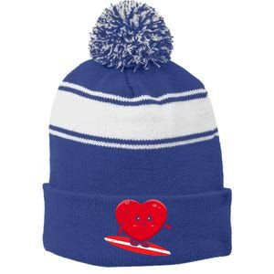 Heart Surfing Valentines Day Cute Surf Board Surfer Gift Stripe Pom Pom Beanie