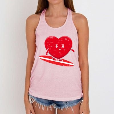 Heart Surfing Valentines Day Cute Surf Board Surfer Gift Women's Knotted Racerback Tank