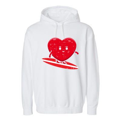 Heart Surfing Valentines Day Cute Surf Board Surfer Gift Garment-Dyed Fleece Hoodie