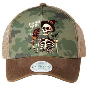 Happy Summerween Vibes Skeleton Ice Cream Summer Halloween Legacy Tie Dye Trucker Hat