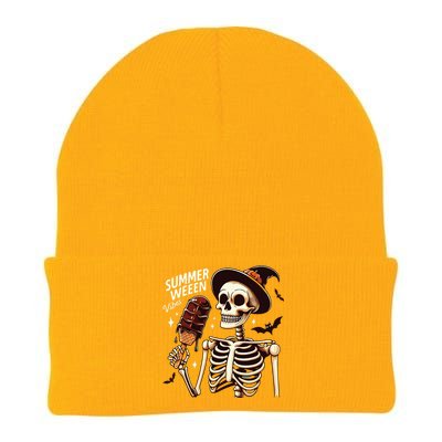 Happy Summerween Vibes Skeleton Ice Cream Summer Halloween Knit Cap Winter Beanie