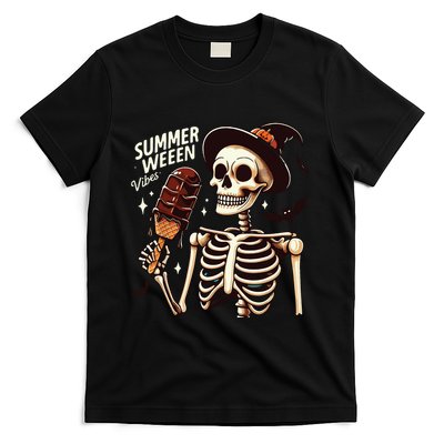 Happy Summerween Vibes Skeleton Ice Cream Summer Halloween T-Shirt