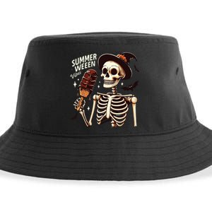 Happy Summerween Vibes Skeleton Ice Cream Summer Halloween Sustainable Bucket Hat