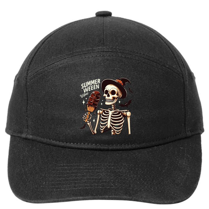 Happy Summerween Vibes Skeleton Ice Cream Summer Halloween 7-Panel Snapback Hat