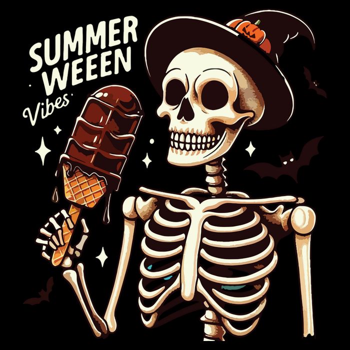 Happy Summerween Vibes Skeleton Ice Cream Summer Halloween 7-Panel Snapback Hat