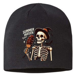 Happy Summerween Vibes Skeleton Ice Cream Summer Halloween Sustainable Beanie