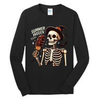 Happy Summerween Vibes Skeleton Ice Cream Summer Halloween Tall Long Sleeve T-Shirt