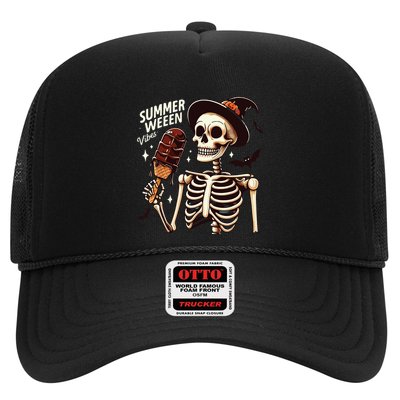 Happy Summerween Vibes Skeleton Ice Cream Summer Halloween Trucker Hat