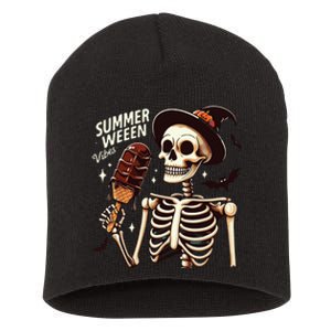 Happy Summerween Vibes Skeleton Ice Cream Summer Halloween Short Acrylic Beanie