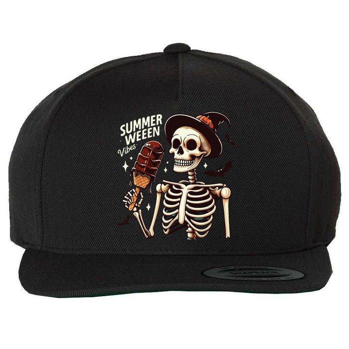 Happy Summerween Vibes Skeleton Ice Cream Summer Halloween Wool Snapback Cap