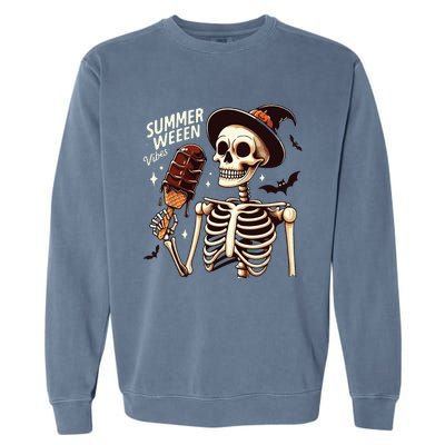 Happy Summerween Vibes Skeleton Ice Cream Summer Halloween Garment-Dyed Sweatshirt