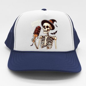 Happy Summerween Vibes Skeleton Ice Cream Summer Halloween Trucker Hat