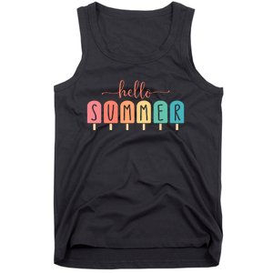 Hello Summer Vacation Ice Cream Popsicle Ice Lolly Gift Tank Top