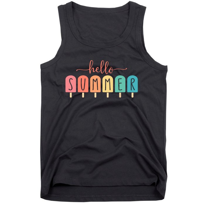 Hello Summer Vacation Ice Cream Popsicle Ice Lolly Gift Tank Top