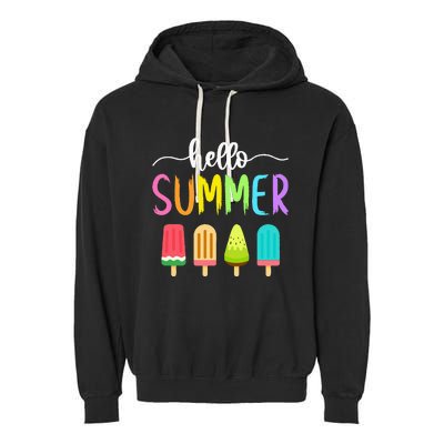 Hello Summer Vacation Ice Cream Popsicle Ice Lolly School Garment-Dyed Fleece Hoodie