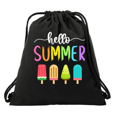 Hello Summer Vacation Ice Cream Popsicle Ice Lolly School Drawstring Bag