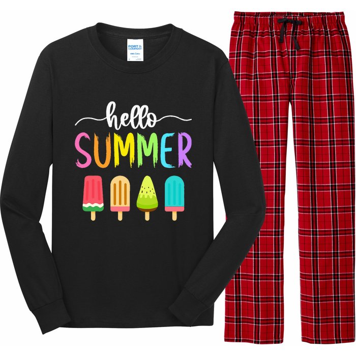 Hello Summer Vacation Ice Cream Popsicle Ice Lolly School Long Sleeve Pajama Set