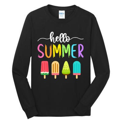 Hello Summer Vacation Ice Cream Popsicle Ice Lolly School Tall Long Sleeve T-Shirt