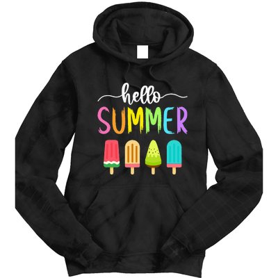 Hello Summer Vacation Ice Cream Popsicle Ice Lolly School Tie Dye Hoodie