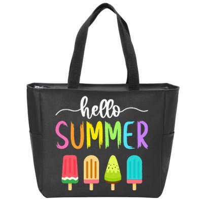 Hello Summer Vacation Ice Cream Popsicle Ice Lolly School Zip Tote Bag