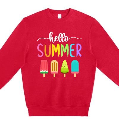 Hello Summer Vacation Ice Cream Popsicle Ice Lolly School Premium Crewneck Sweatshirt