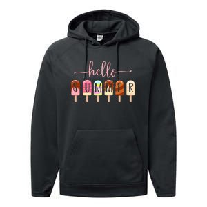 Hello Summer Vacation Ice Cream Popsicle Ice Lolly Performance Fleece Hoodie