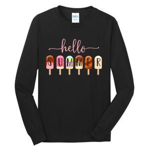 Hello Summer Vacation Ice Cream Popsicle Ice Lolly Tall Long Sleeve T-Shirt