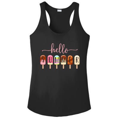 Hello Summer Vacation Ice Cream Popsicle Ice Lolly Ladies PosiCharge Competitor Racerback Tank