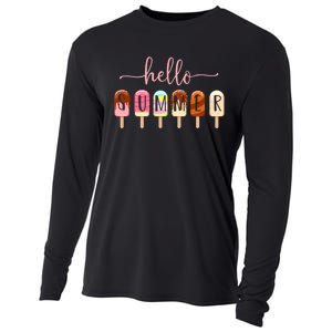 Hello Summer Vacation Ice Cream Popsicle Ice Lolly Cooling Performance Long Sleeve Crew