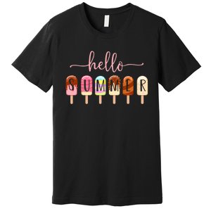 Hello Summer Vacation Ice Cream Popsicle Ice Lolly Premium T-Shirt