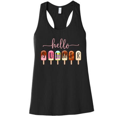 Hello Summer Vacation Ice Cream Popsicle Ice Lolly Women's Racerback Tank