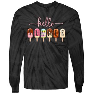 Hello Summer Vacation Ice Cream Popsicle Ice Lolly Tie-Dye Long Sleeve Shirt