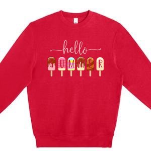 Hello Summer Vacation Ice Cream Popsicle Ice Lolly Premium Crewneck Sweatshirt