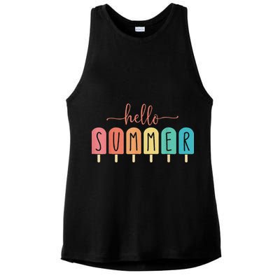 Hello Summer Vacation Ice Cream Popsicle Ice Lolly Ladies PosiCharge Tri-Blend Wicking Tank