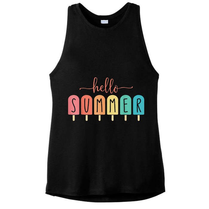 Hello Summer Vacation Ice Cream Popsicle Ice Lolly Ladies PosiCharge Tri-Blend Wicking Tank