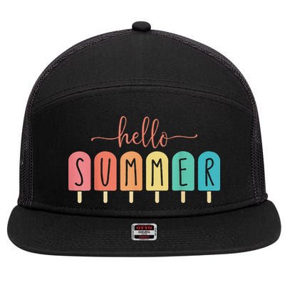 Hello Summer Vacation Ice Cream Popsicle Ice Lolly 7 Panel Mesh Trucker Snapback Hat