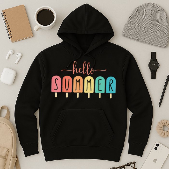 Hello Summer Vacation Ice Cream Popsicle Ice Lolly Hoodie